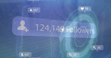 Image of social media icons over scope scanning