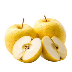 Juicy Golden Apples Sliced and Whole on Black Background