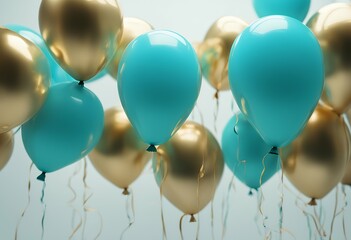 white background gold turquoise balloons colours card christmas holiday new party design happy balloon greeting ribbon decoration celebration birthday confetti colourful tree fun sphere vector