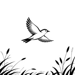 Minimalist Bird in Flight Illustration, Black & White, Nature Design
