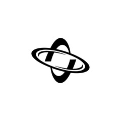 Abstract Interlocking Ellipse Logo - Sleek Black Icon on White Backdrop