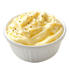 Creamy sauce in white bowl seasoned with pepper