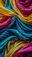 Colorful waves of fabric creating an abstract design, symbolizing fluidity and movement.