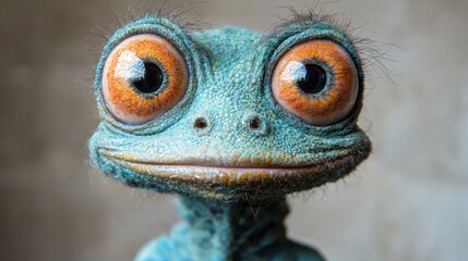 Cartoon Lizard with Big Eyes and Furry Eyebrows Staring Straight Ahead a Comic.