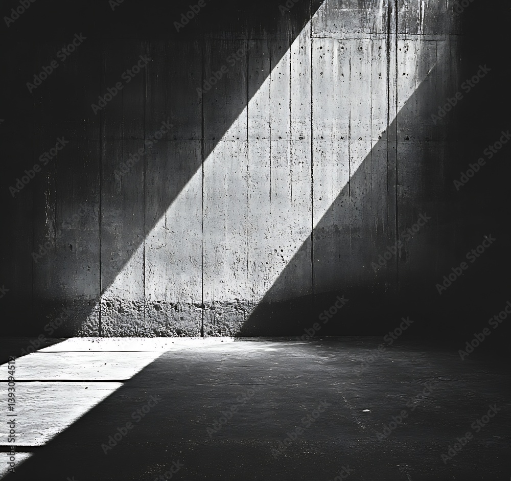 Poster Dramatic Light Ray on Concrete Wall Creates Striking Abstract Image with Texture and Shadow Play : Generative AI
