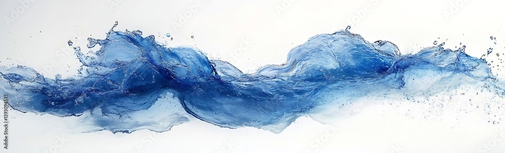 Poster dynamic blue water splash on white background abstract liquid motion aquamarine wave refreshing back