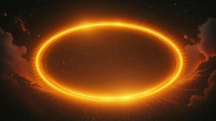 Fototapeta premium A golden ring of light shimmered in the middle of the night sky.