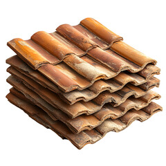 Stacked clay roof tiles aged terracotta building material,