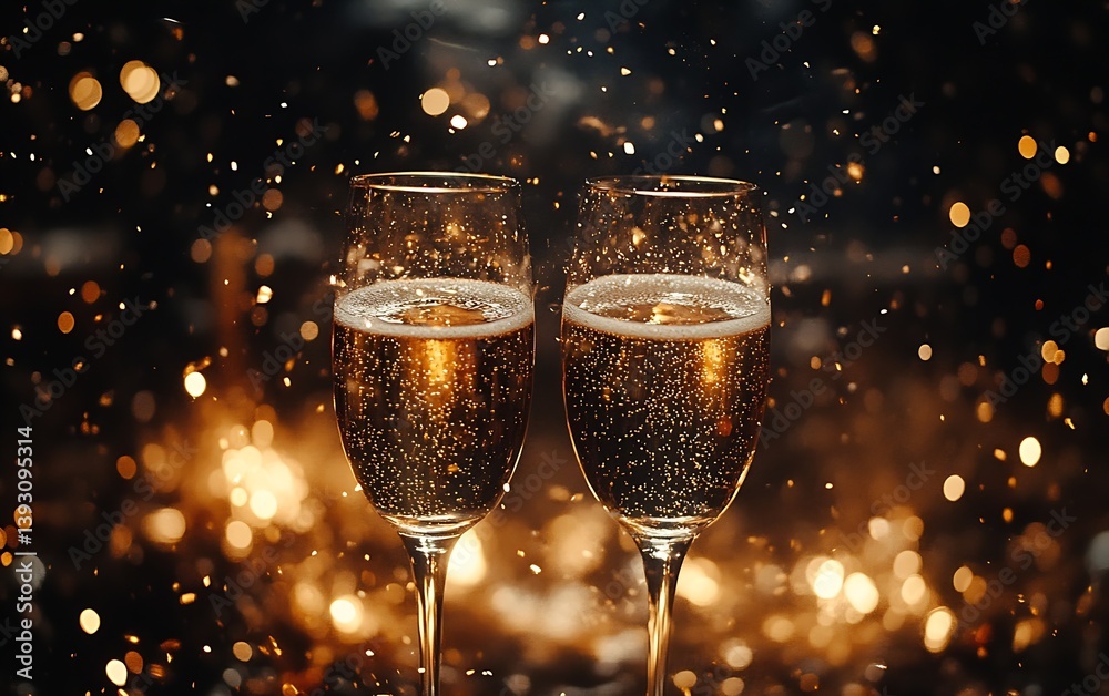 Aufkleber champagne glasses toasting with sparkling golden bubbles celebrating a festive occasion or happy new