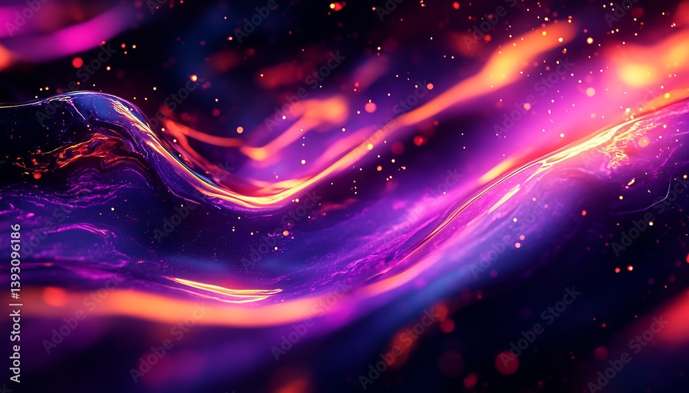 Poster mesmerizing waves of vibrant purple and orange lights swirling in an abstract cosmic dance : generat