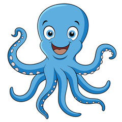 Smiling Octopus Illustration: A friendly blue and orange octopus with a toothy grin and eight tentacles smiles cheerfully at the viewer in this cheerful cartoon illustration. © Epicart