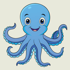 Smiling Octopus Illustration: A friendly blue and orange octopus with a toothy grin and eight tentacles smiles cheerfully at the viewer in this cheerful cartoon illustration.v