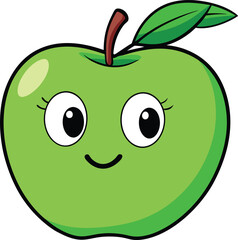 Cartoon Green Apple with Smiling Face