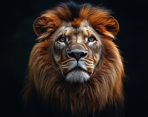 Fototapeta premium Majestic Lion Portrait with Intense Gaze Wildlife Photography Showcasing Power Strength and Beauty of the African King : Generative AI