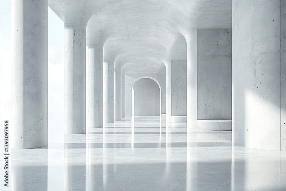 Poster Minimalist Concrete Architecture with Arches and Natural Light Modern Building Design : Generative AI