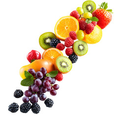 Colorful Fresh Fruit Medley Falling Black Background