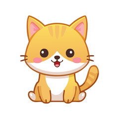 Obraz premium Adorable cartoon orange and white kitten sitting and smiling, a delightful illustration that is playful and sweet for all ages.