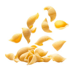 Delicious Pasta Shells Falling on Black Background,