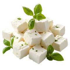 Fresh Feta Cheese Cubes with Basil Garnish