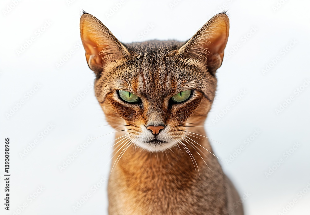 Poster striking closeup portrait of a cat with intense green eyes and a captivating expression : generative