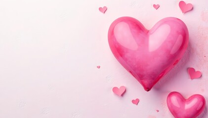 Obraz premium Close-up of soft pink watercolor hearts on a light textured background, decoration, design, abstract