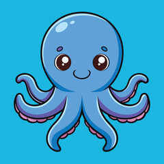 Cute Cartoon Octopus, Friendly Sea Creature Character with Big Eyes