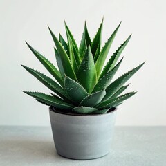 Aloe Vera Plant in a Gray Pot