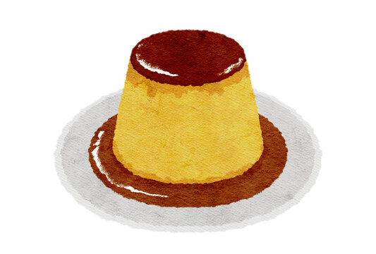 プリンの水彩イラスト