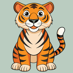 Playful Tiger Illustration: A charming cartoon illustration of a friendly tiger cub, showcasing its unique stripe pattern, and cheerful expression, ready to bring joy and warmth to any project.