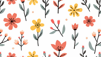 Flowers color seamless Pattern in Scandinavian 