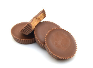 Chocolate pieces on white background