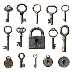 Antique Keys and Padlock Collection Security and History,