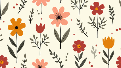Flowers color seamless Pattern in Scandinavian 
