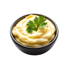 Creamy Mayonnaise in Dark Bowl Garnish with Parsley,