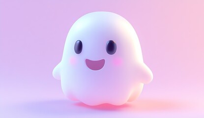 Fototapeta premium Charming ghost character with a smile glowing softly in pastel colors on a light background : Generative AI