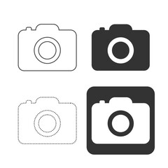 Photography camera icon set, line art, silhouette in flat style Vector.