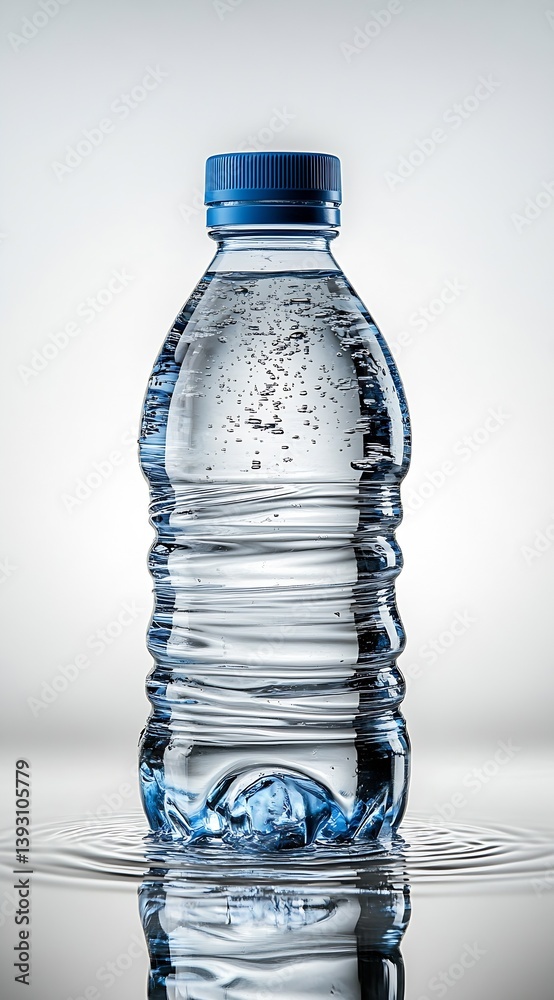 Poster refreshing clear water bottle with bubbles and condensation on a modern clean background : generativ