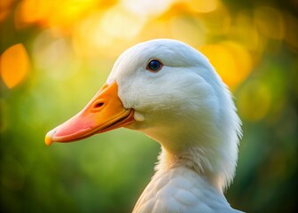 Closeup of a Majestic White Ducks Head Against a Blurred Natural Background Stunning Bird Portrait