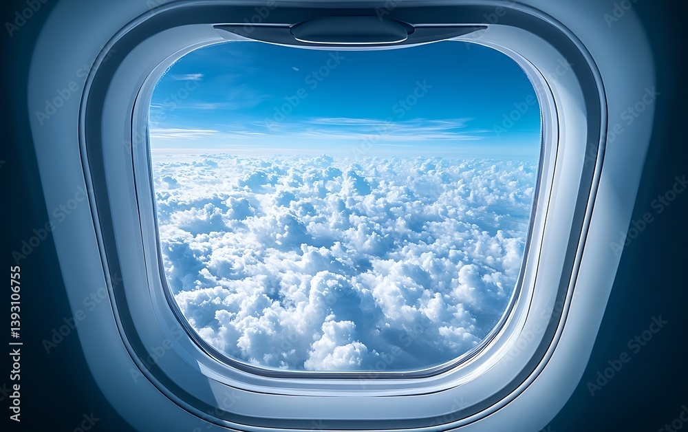 Aufkleber stunning view from airplane window above the clouds on a sunny day travel and aviation concept : gen