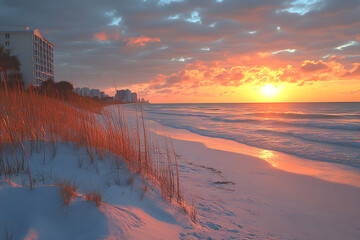 The beach is a peaceful place, where golden sand stretches to the horizon, and the waves gently touch the shore. The sun shines in the sky, and a fresh breeze carries the scent of salt.


