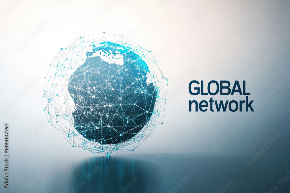 Poster visual concept of a global network illustrating interconnected data points on a globe
