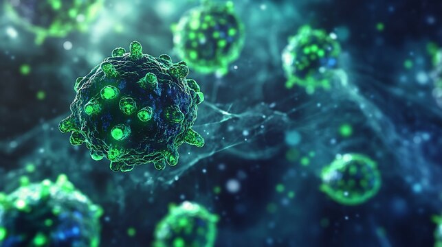 Cancer cell autophagy process diagram lysosome action green highlight