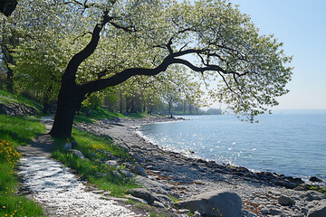 The beach is a peaceful place, where golden sand stretches to the horizon, and the waves gently touch the shore. The sun shines in the sky, and a fresh breeze carries the scent of salt.


