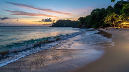 Beautiful beach with a sunset in the background
