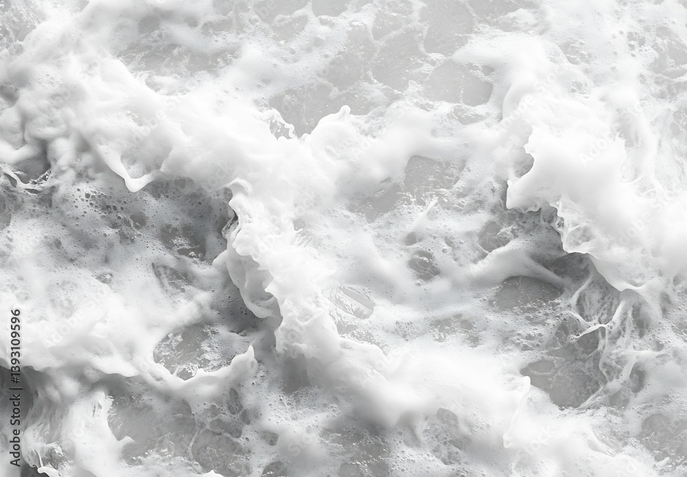 Poster Foamy White Ocean Water Close Up Texture Background. Abstract Motion of Sea Wave. Natural Water Pattern and Texture : Generative AI