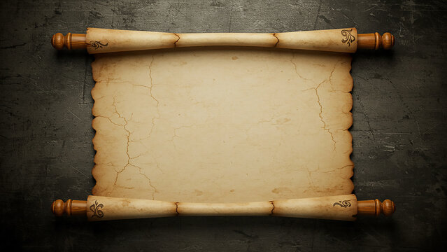 Aged Antique Paper Scroll with Ornate Wooden Handles
