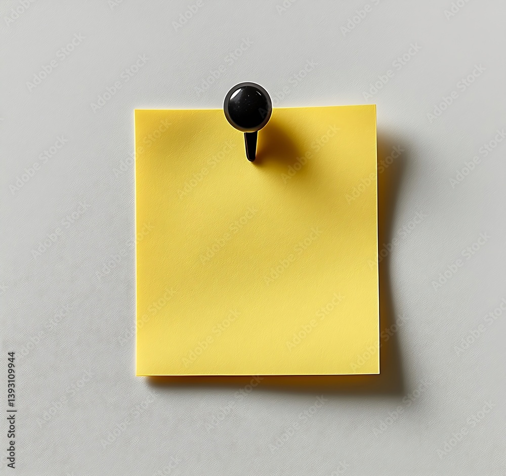 Poster Yellow Sticky Note Office Reminder Push Pin on Grey Background Memo Pad Important Message Workspace Organization To Do List : Generative AI