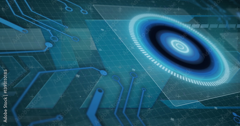 Poster image of scope scanning and data processing on screens over computer circuit board