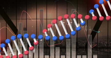 Image of dna strand over statistics