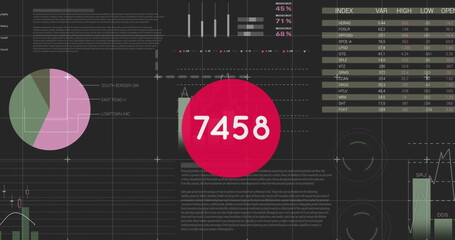 Image of numbers changing over statistics and data processing